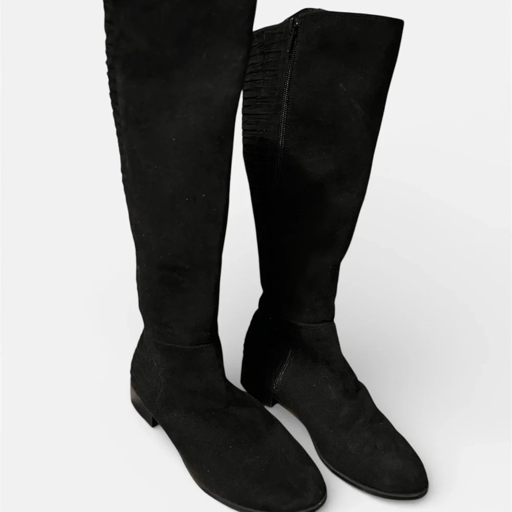 Kelly & Katie Boots Womens Lanner Tall Side Zip Riding Boot Black Faux Suede